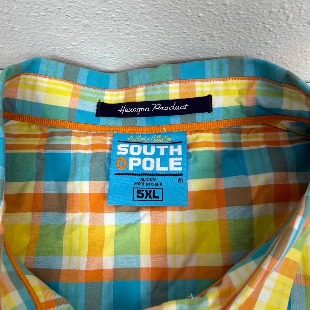 Southpole Mens 5XL Short Sleeve Button Down Plaid Shirt Multicolor Cotton Y2K